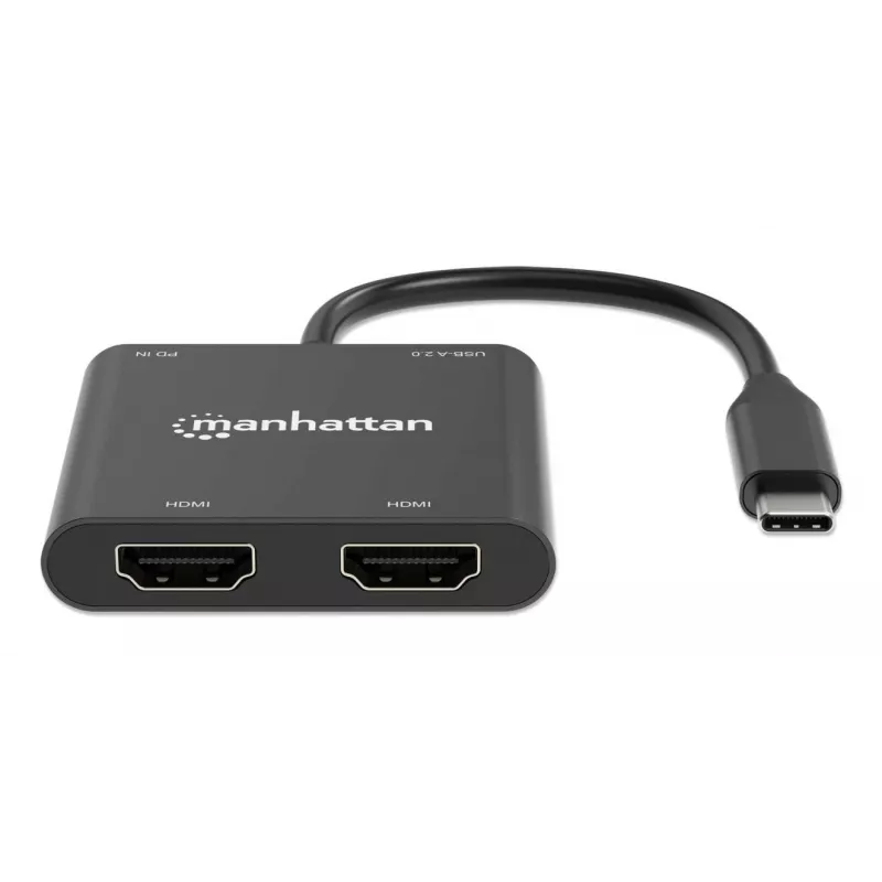 Adaptador multipuerto Manhattan 154321 USB Type-C a 2 HDMI USB-A Power Delivery 100 W