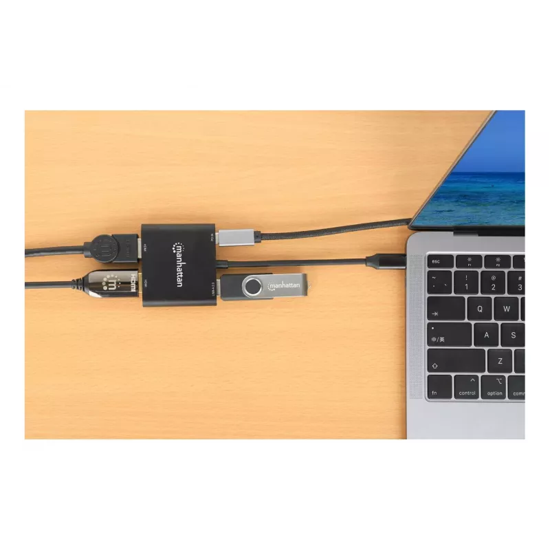 Adaptador multipuerto Manhattan 154321 USB Type-C a 2 HDMI USB-A Power Delivery 100 W