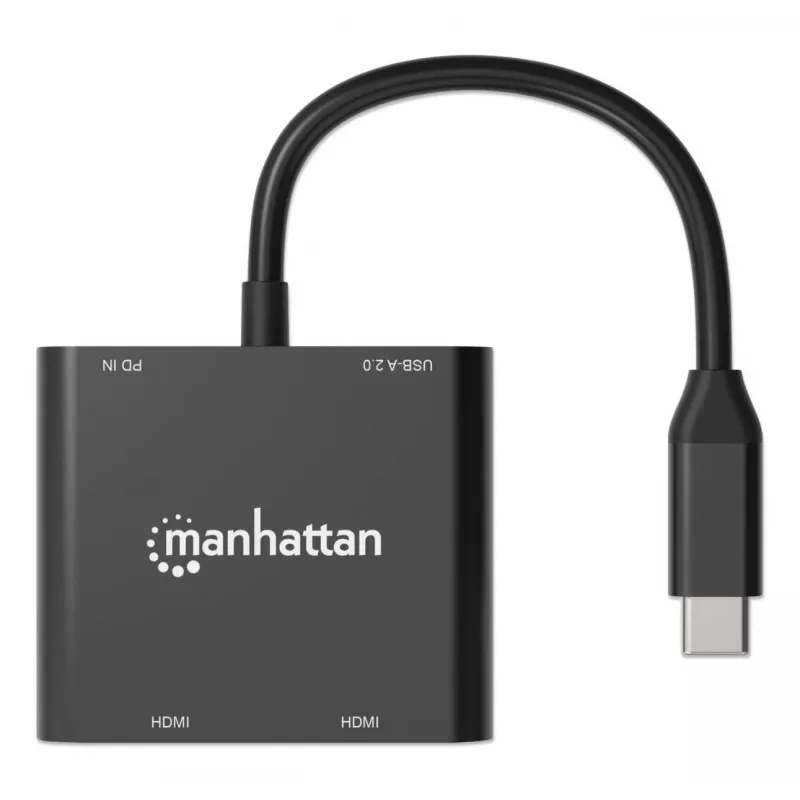 Adaptador multipuerto Manhattan 154321 USB Type-C a 2 HDMI USB-A Power Delivery 100 W