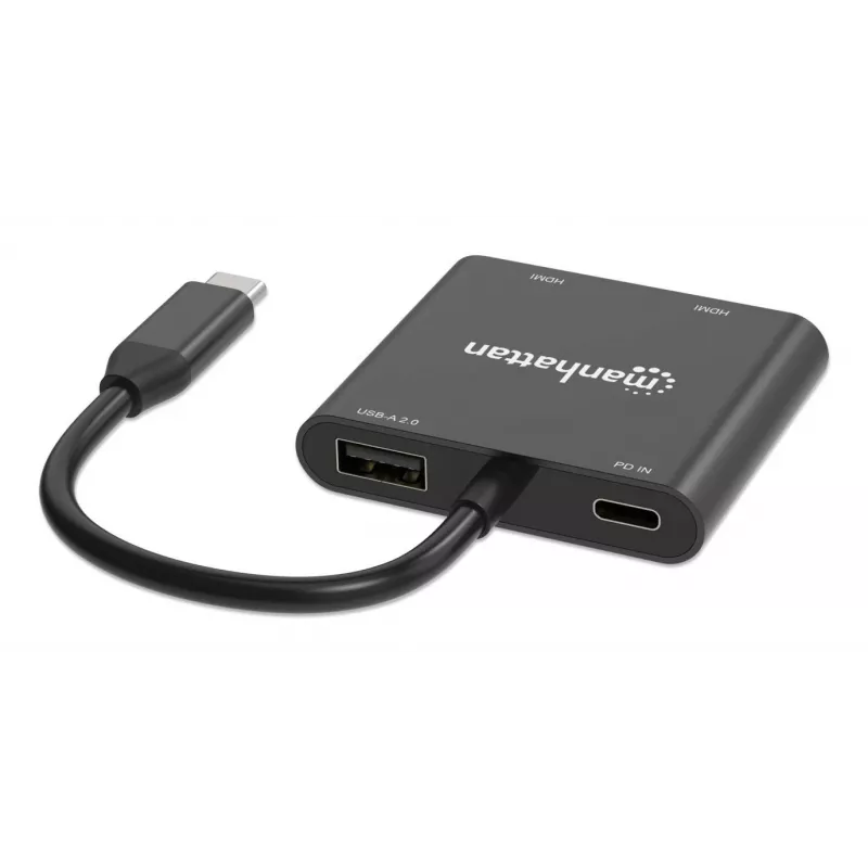 Adaptador multipuerto Manhattan 154321 USB Type-C a 2 HDMI USB-A Power Delivery 100 W