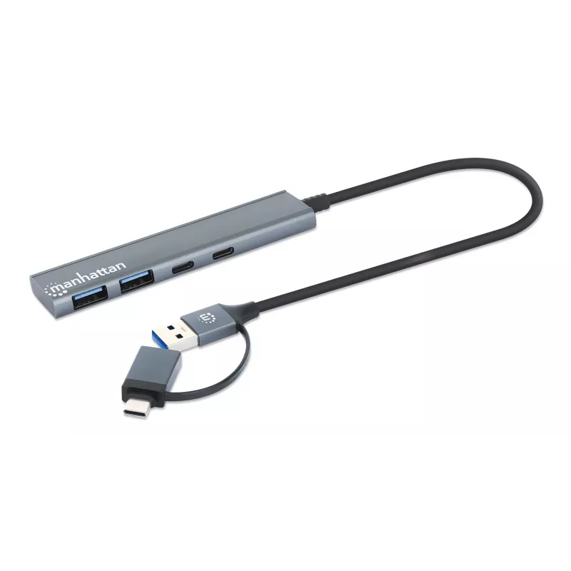 Dock/Hub combo USB-C y USB-A Manhattan 4 puertos 5 Gbps aluminio