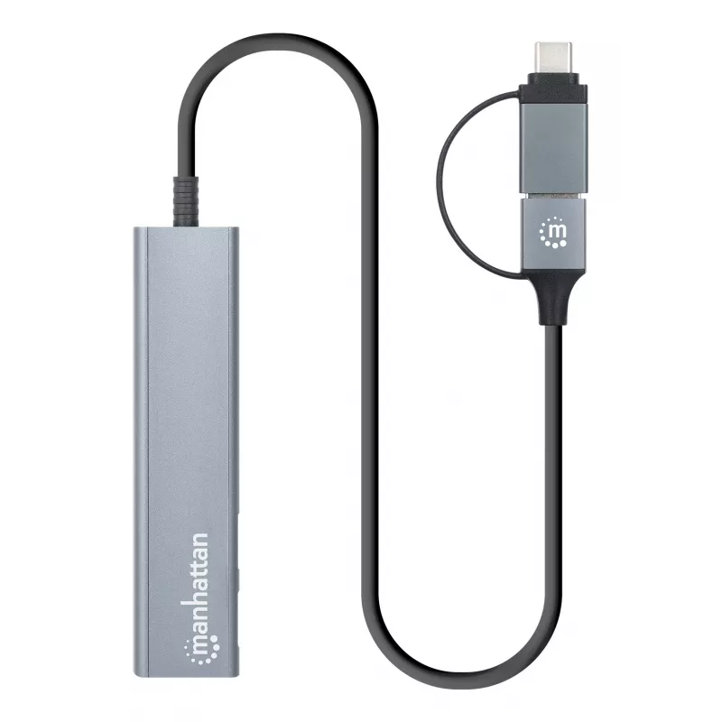 Dock/Hub combo USB-C y USB-A Manhattan 4 puertos 5 Gbps aluminio