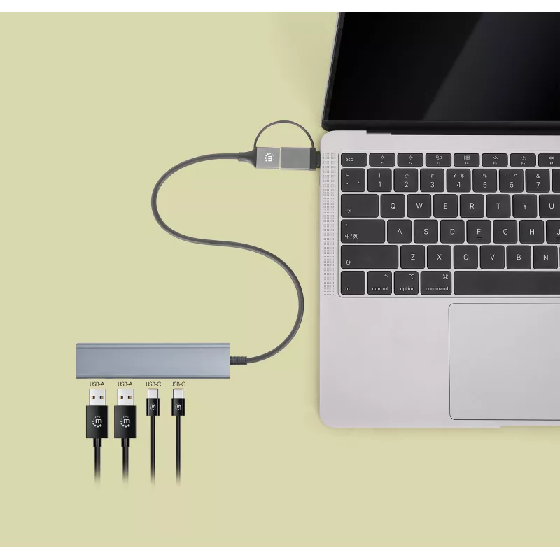 Dock/Hub combo USB-C y USB-A Manhattan 4 puertos 5 Gbps aluminio
