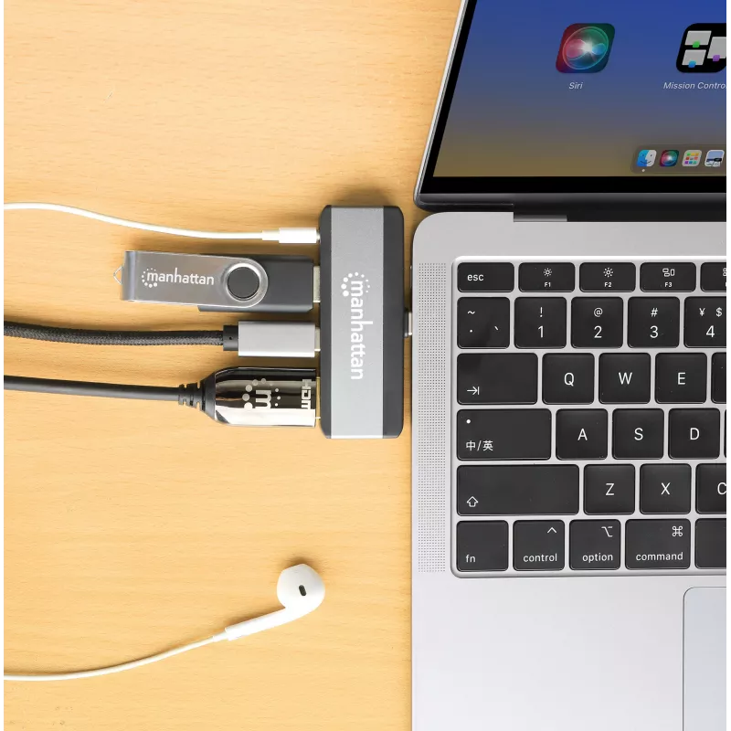 Dock de viaje USB-C Manhattan 190404 4 puertos HDMI USB-A USB-C 3,5 mm