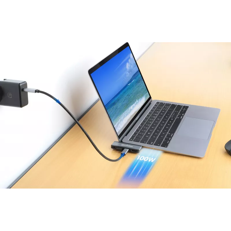 Dock de viaje USB-C Manhattan 190404 4 puertos HDMI USB-A USB-C 3,5 mm