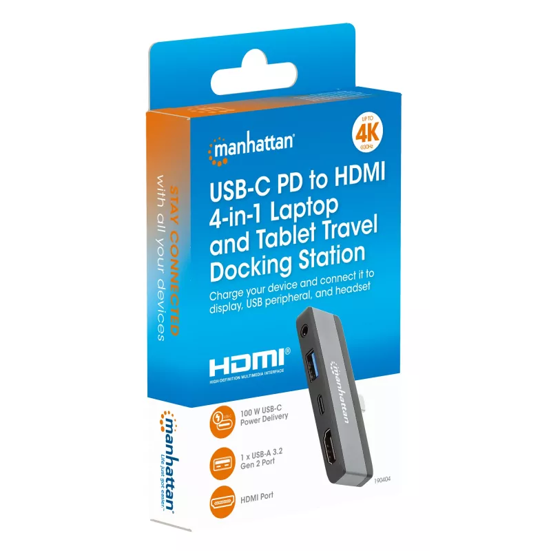 Dock de viaje USB-C Manhattan 190404 4 puertos HDMI USB-A USB-C 3,5 mm