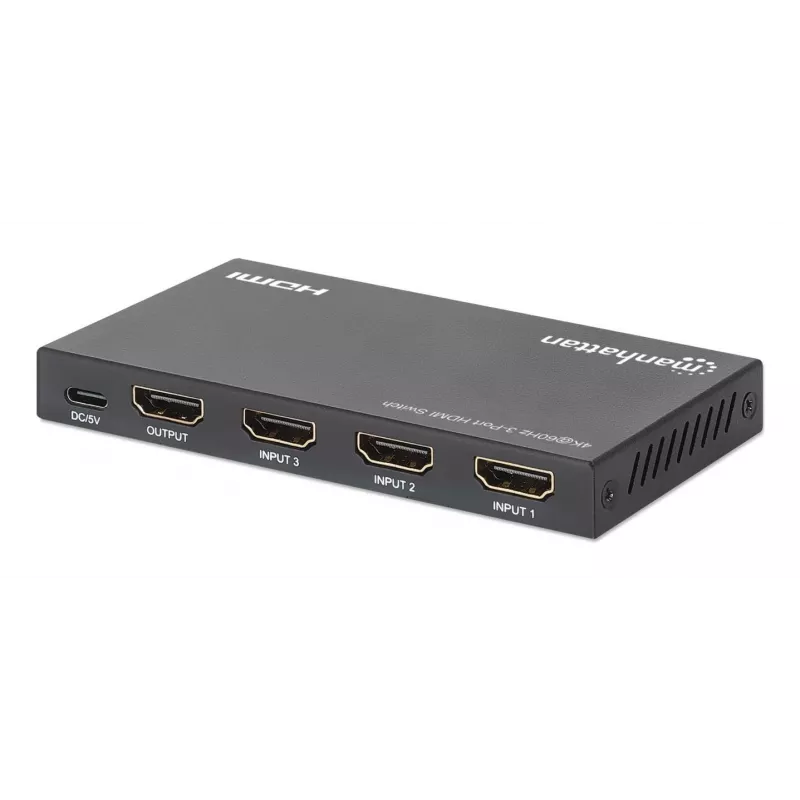 Conmutador HDMI 3x1 MANHATTAN 18G automático manual mando a distancia IR negro