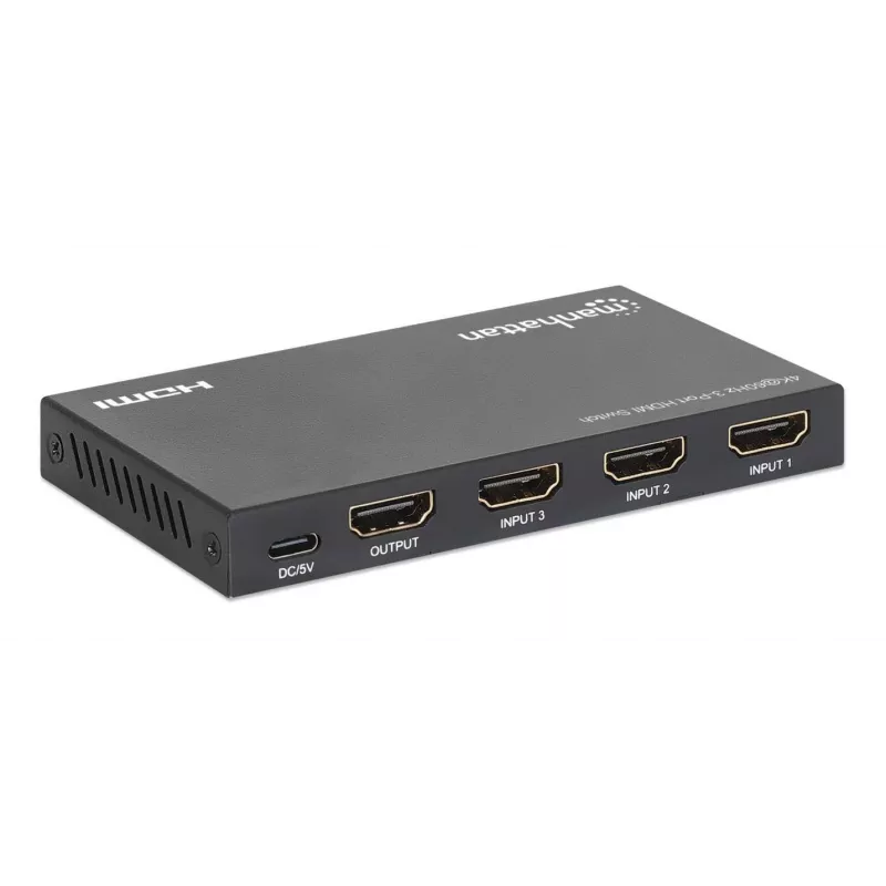 Conmutador HDMI 3x1 MANHATTAN 18G automático manual mando a distancia IR negro