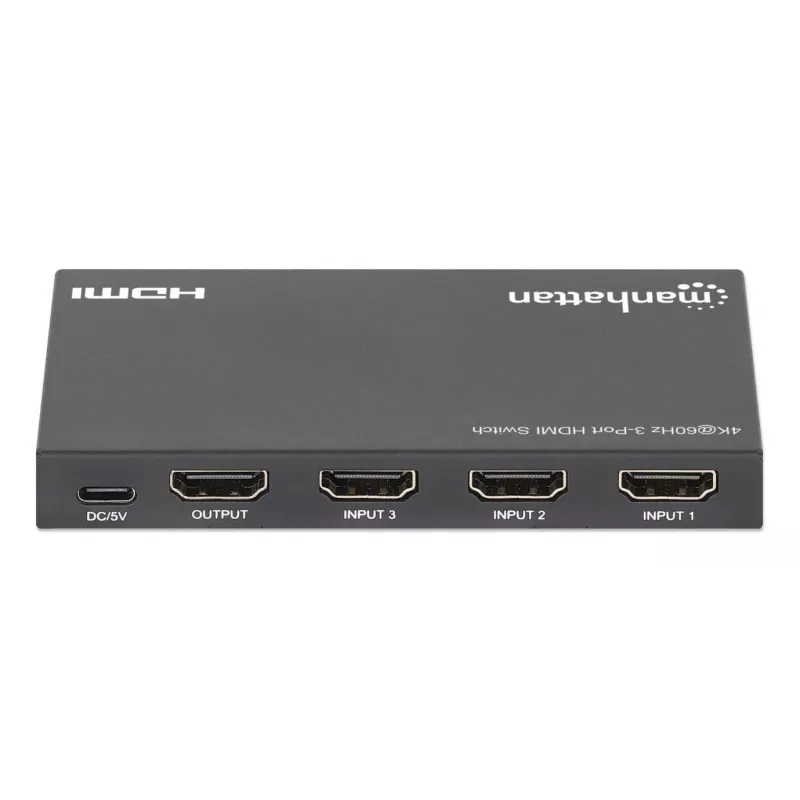 Conmutador HDMI 3x1 MANHATTAN 18G automático manual mando a distancia IR negro