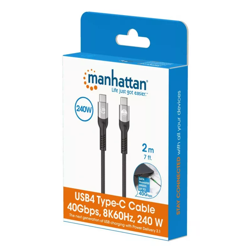 Cable USB-C macho a USB-C macho Manhattan 2m USB4 Gen 3x2 8K 60Hz