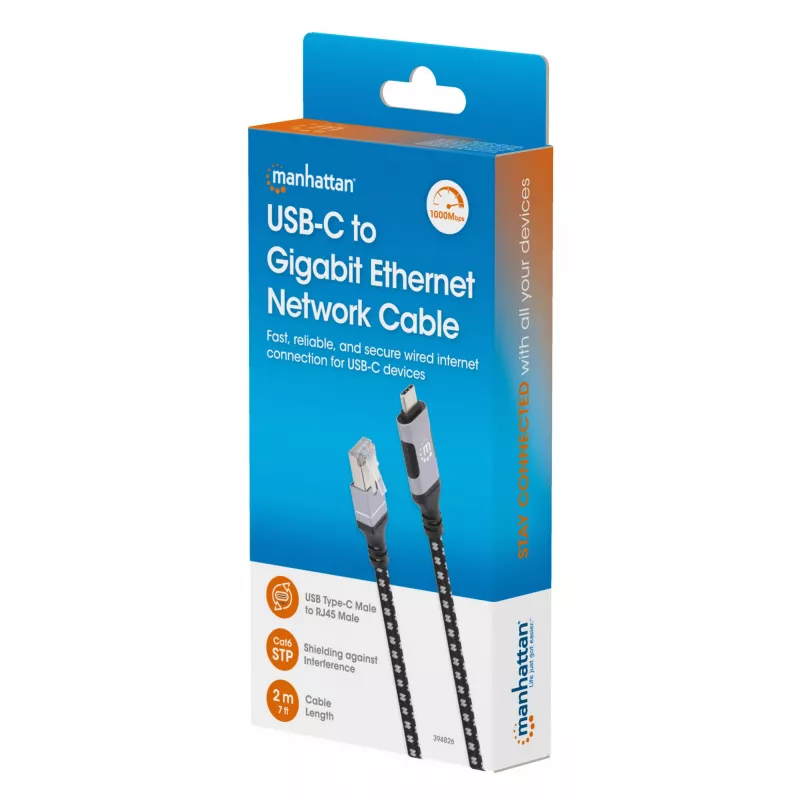 Cable USB-C a Gigabit Ethernet RJ45 Manhattan 2m negro/plata