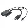 Cable convertidor HDMI a VGA Manhattan (con audio), 1080p, 30 cm, macho a hembra, entrada de alimentación Micro-USB para alimentación adicional si es necesario, negro, tres años de garantía