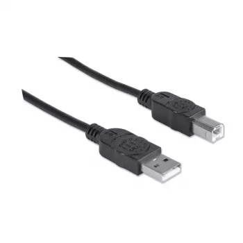 Cable USB-A a USB-B Manhattan, 5 m, macho a macho, 480 Mbit/s (USB 2.0), Hi-Speed USB, negro, garantía de por vida, equivalente a USB2HAB5M.