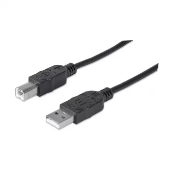Cable USB-A a USB-B Manhattan, 5 m, macho a macho, 480 Mbit/s (USB 2.0), Hi-Speed USB, negro, garantía de por vida, equivalente a USB2HAB5M.