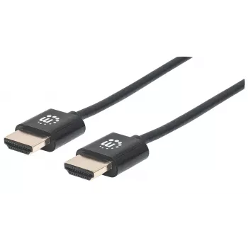 Cable HDMI con Ethernet Manhattan (Ultra Thin), 4K@60Hz (Premium High Speed), 0,5 m, macho a macho, negro, Ultra HD 4k x 2k, totalmente blindado, contactos dorados, garantía de por vida