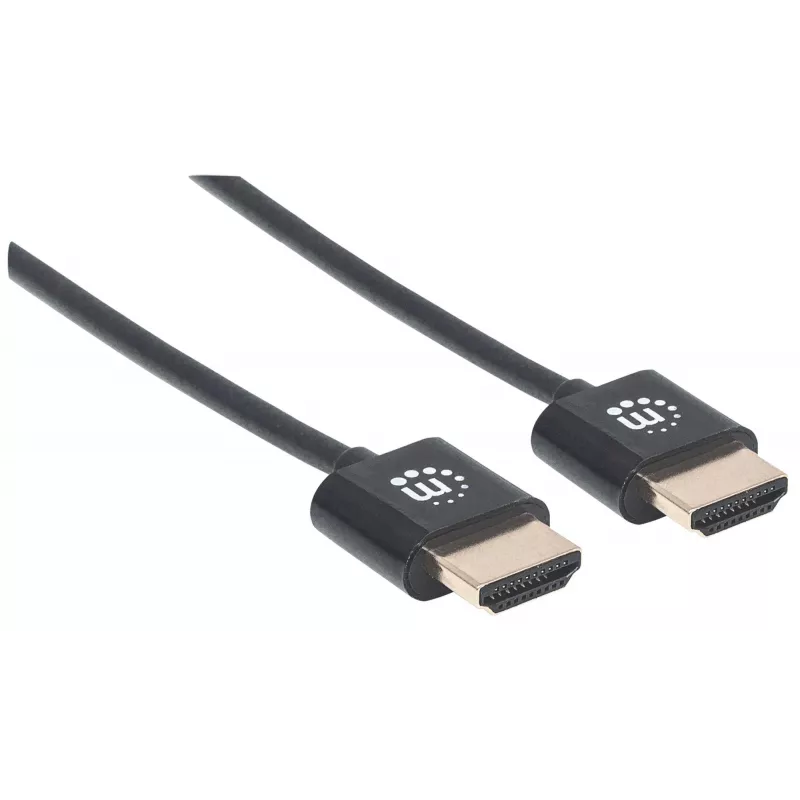 Cable HDMI con Ethernet Manhattan (Ultra Thin), 4K@60Hz (Premium High Speed), 0,5 m, macho a macho, negro, Ultra HD 4k x 2k, totalmente blindado, contactos dorados, garantía de por vida