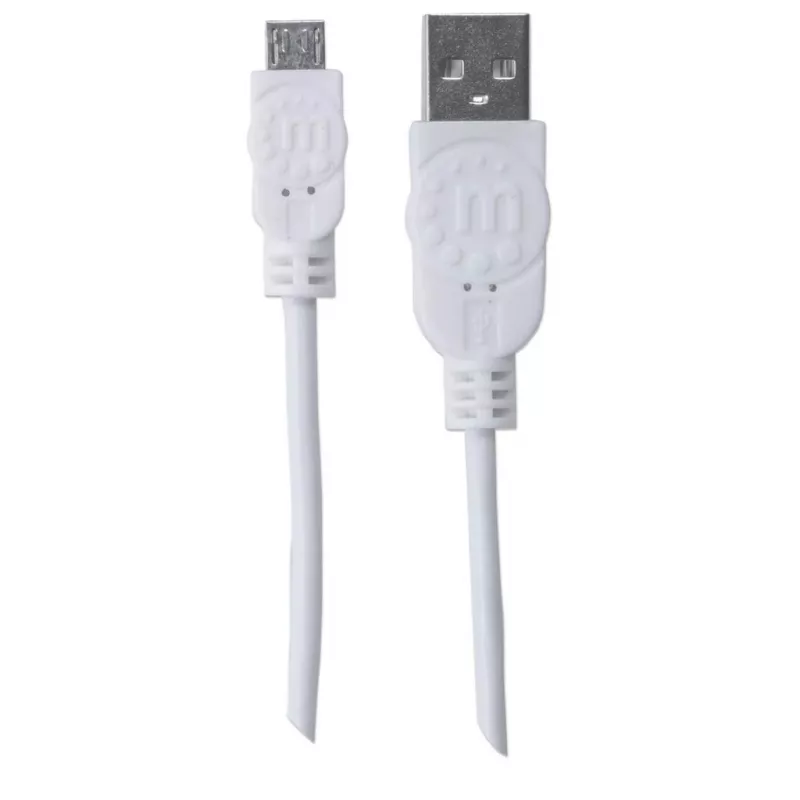 Cable USB-A a Micro-USB Manhattan, 1m, macho a macho, blanco, 480 Mbit/s (USB 2.0), Hi-Speed USB, garantía de por vida, equivalente a USBPAUB1MW.