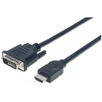 Cable HDMI a DVI-D 24+1 Manhattan, 3m, macho a macho, negro, Dual Link, compatible con DVD-D, garantía de por vida, equivalente a HDDVIMM3M