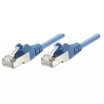 Cable de red patch Intellinet, Cat5e, 7,5 m, Azul, CCA, SF/UTP, PVC, RJ45, contactos bañados en oro, antipestañas, protección antiacodamiento, garantía de por vida