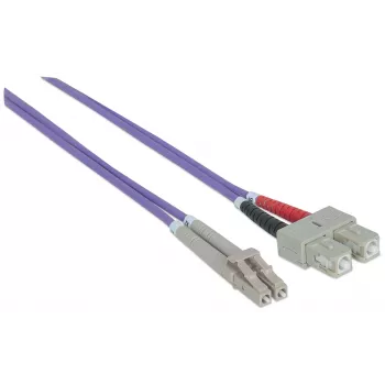 Cable de fibra óptica patch Intellinet, OM4, LC/SC, 1m, Violeta, Dúplex, Multimodo, 50/125 µm, LSZH, Fibra, garantía de por vida
