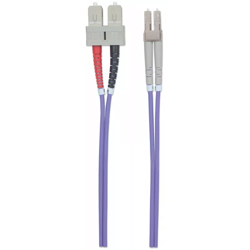 Intellinet 751049 Cable de conexión de fibra óptica, LC multimodo (M) a SC multimodo (M), OM4, 50/125 µm, 1 m, libre de halógenos, violeta