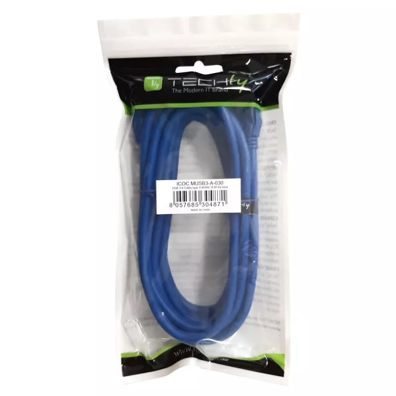 Cable USB TECHLY ICOC-MUSB3-A-005 — USB A a Micro-USB B, USB 3.2 Gen 1 (5 Gbit/s), 0,5 m, azul