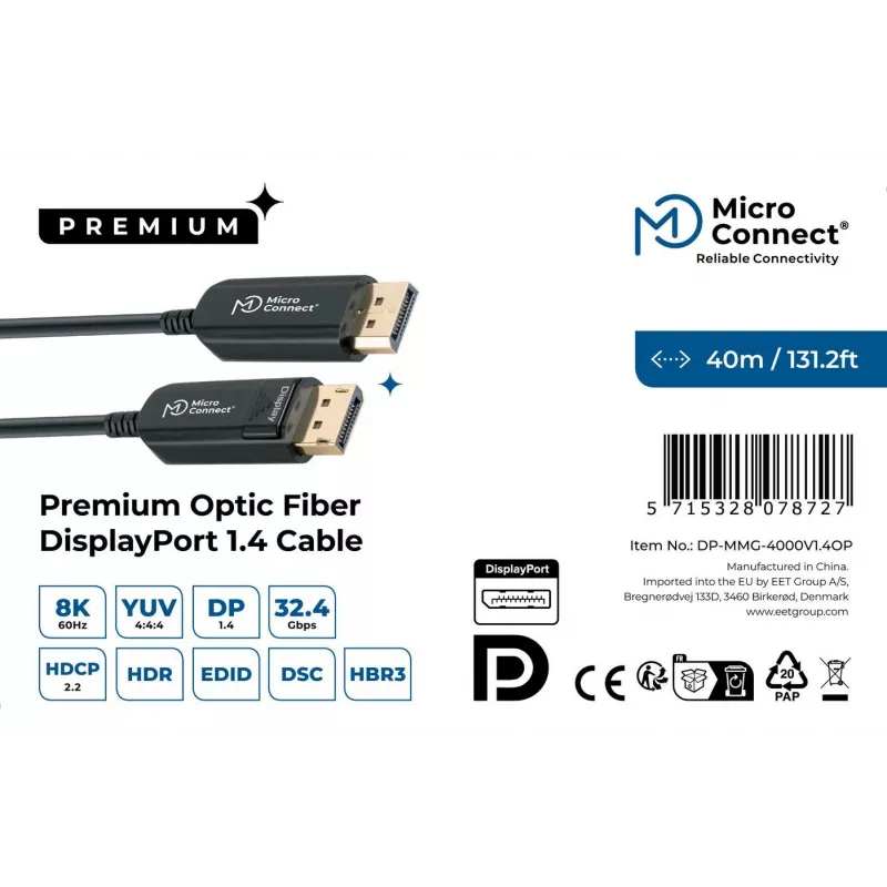 Cable DisplayPort MicroConnect DP-MMG-4000V1.4OP — DisplayPort 1.4, compatible hasta 8K@60Hz