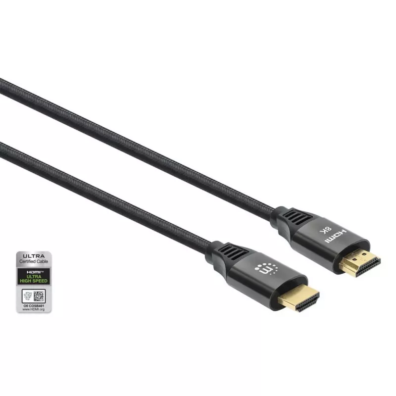 Cable HDMI con Ethernet Manhattan 8K@60Hz 2 m trenzado conector macho a conector macho negro