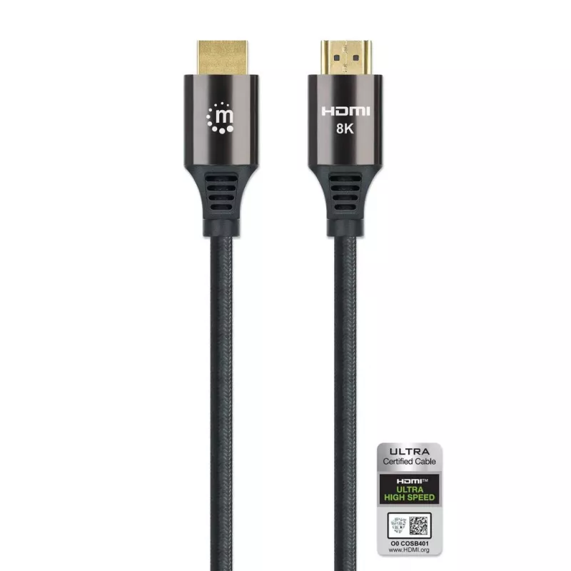 Cable HDMI con Ethernet Manhattan 8K@60Hz 2 m trenzado conector macho a conector macho negro
