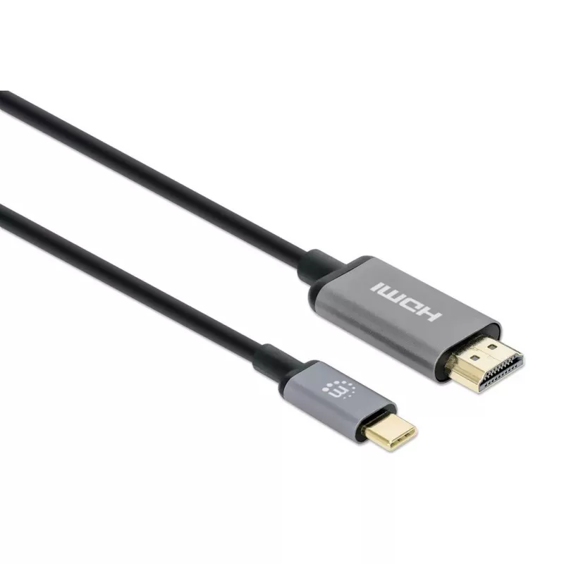 Manhattan 153607 cable de USB-C a HDMI, macho-macho, doble blindaje, 2 m, negro/plata