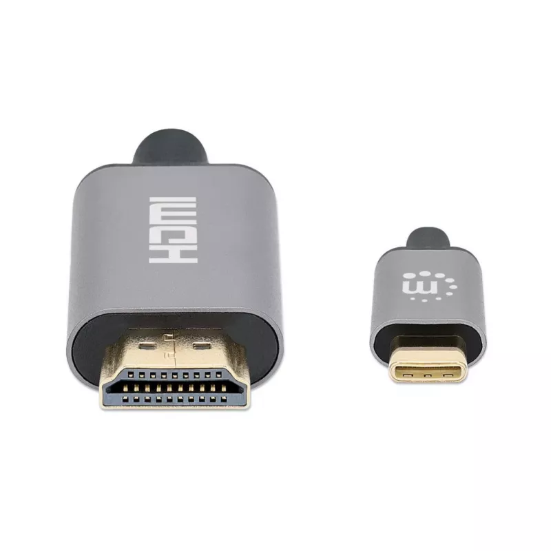 Manhattan 153607 cable de USB-C a HDMI, macho-macho, doble blindaje, 2 m, negro/plata