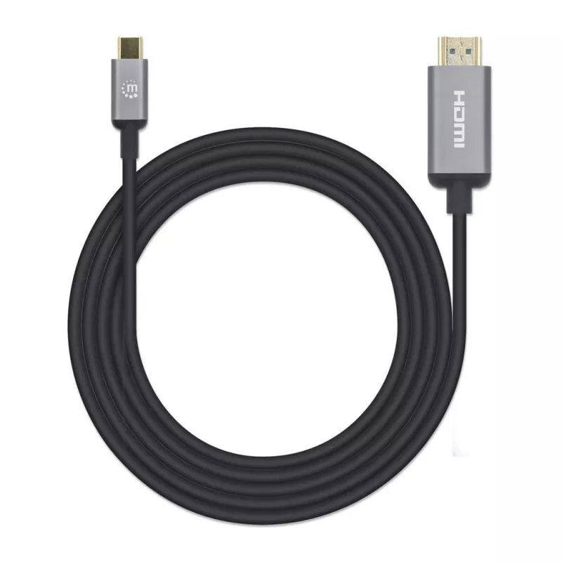 Manhattan 153607 cable de USB-C a HDMI, macho-macho, doble blindaje, 2 m, negro/plata