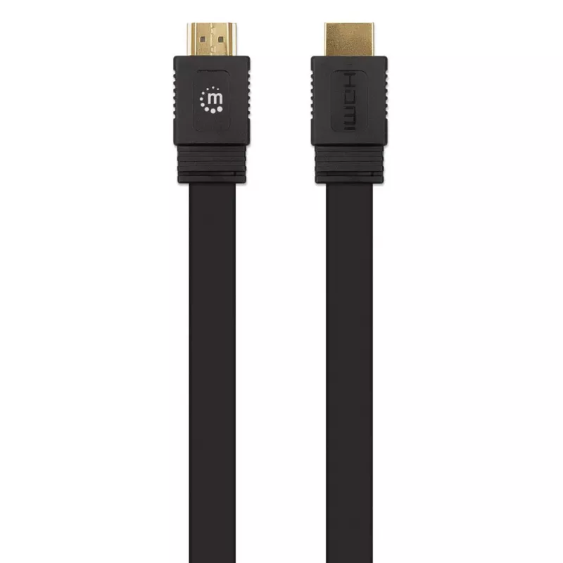 Cable HDMI con Ethernet (plano) Manhattan, 4K@60Hz (Premium High Speed), 5 m, conector macho a conector macho, negro, Ultra HD 4K x 2K, totalmente blindado, contactos dorados, garantía de por vida