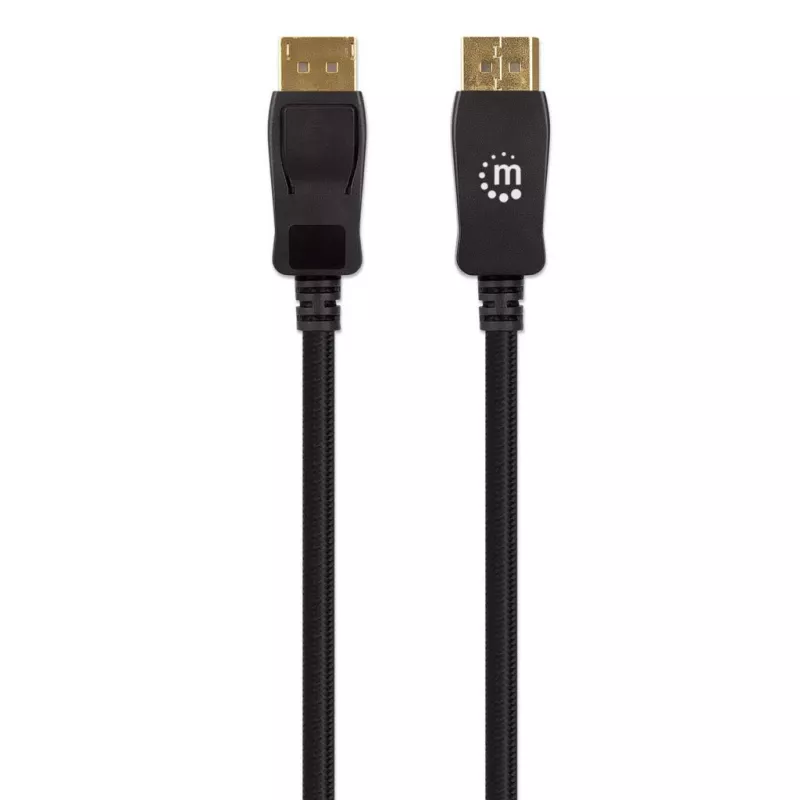 Cable DisplayPort 1.4 Manhattan, 8K@60Hz, 3 m, cable trenzado, conector macho a conector macho, con bloqueos, totalmente blindado, negro, garantía de por vida, equivalente a DP14MM3M