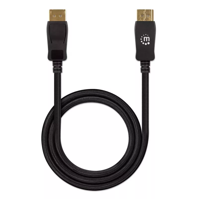 Cable DisplayPort 1.4 Manhattan, 8K@60Hz, 3 m, cable trenzado, conector macho a conector macho, con bloqueos, totalmente blindado, negro, garantía de por vida, equivalente a DP14MM3M