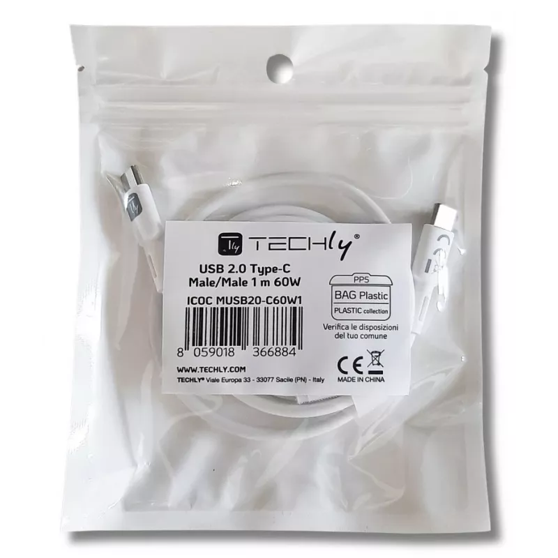 Techly ICOC-MUSB20-C60W1 Cable USB USB 2.0 1 m USB-C blanco