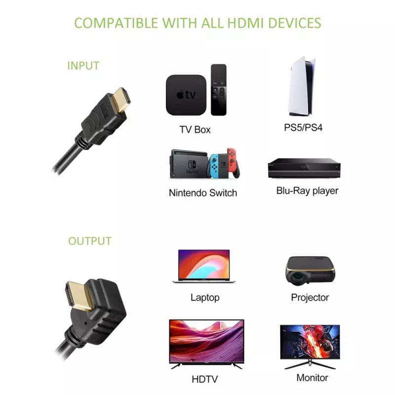 Cable HDMI High Speed con Ethernet A/A M/M en ángulo Techly 5 m negro ICOC HDMI-LE-050