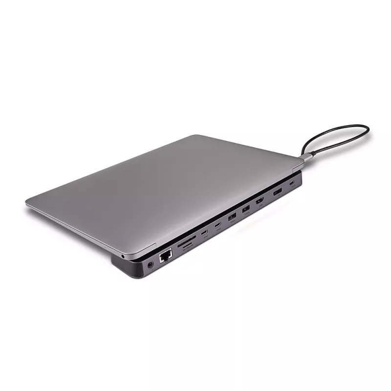 Lindy DST-Mini XT 810, estación de acoplamiento mini USB-C para portátil con pantalla única (8K) o doble pantalla (4K60) y carga pasante de 100W
