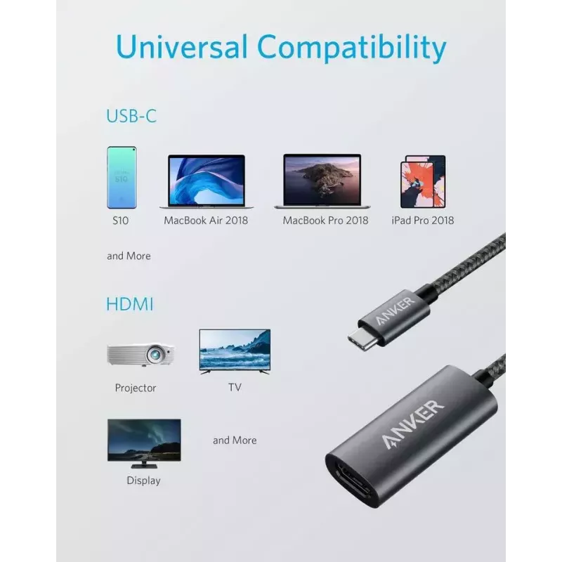 Adaptador gráfico USB Anker A83120A1 — USB 3.2 Gen 1, negro/gris, cable 0,15 m