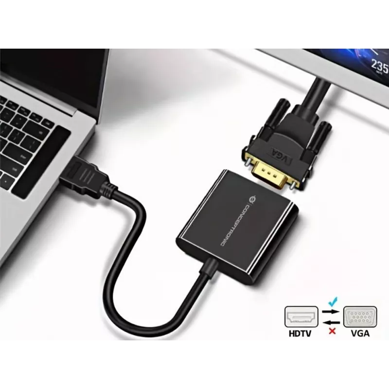Adaptador Conceptronic ABBY20B HDMI a VGA, 0,25 m, HDMI tipo A (estándar), VGA (D-Sub), conector macho, conector hembra, recto