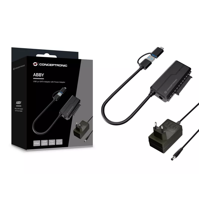 Conceptronic ABBY21B Adaptador SATA USB 3.0 con fuente de alimentación, 2,5