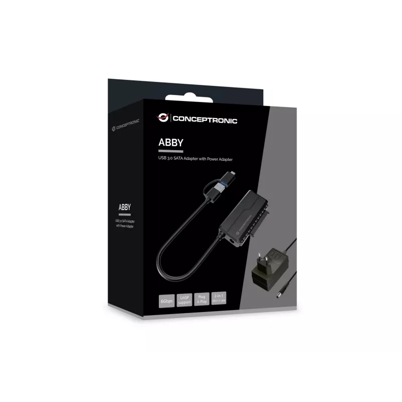 Conceptronic ABBY21B Adaptador SATA USB 3.0 con fuente de alimentación, 2,5
