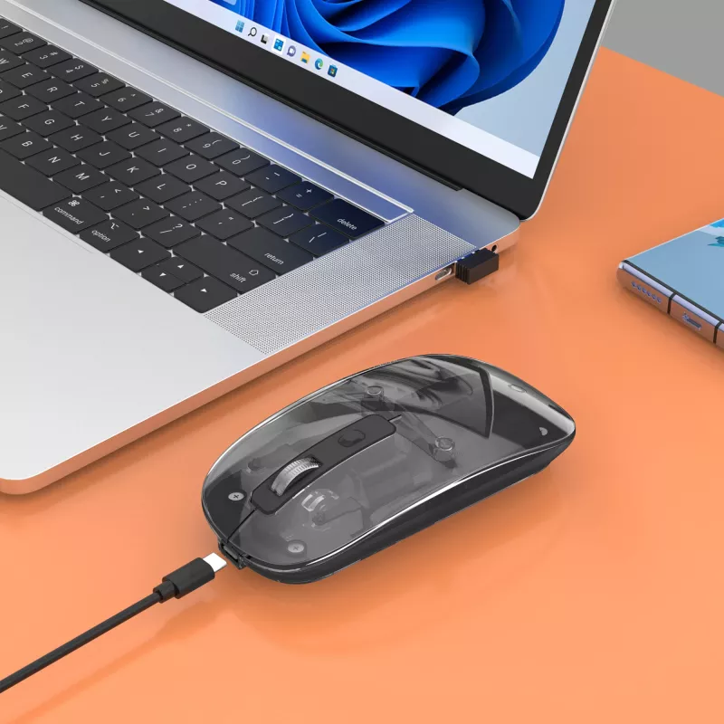 Ratón inalámbrico Manhattan Transparente recargable USB
