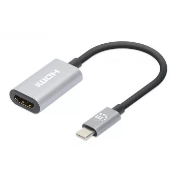 Manhattan Cable USB-C a HDMI, 4K@60Hz, 5 Gbit/s (USB 3.2 Gen1 aka USB 3.0), 11 cm, conector macho a conector hembra, negro/plata, garantía de tres años