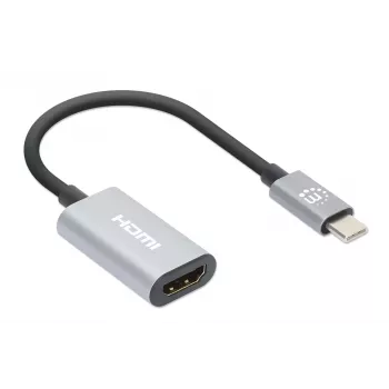 Manhattan Cable USB-C a HDMI, 4K@60Hz, 5 Gbit/s (USB 3.2 Gen1 aka USB 3.0), 11 cm, conector macho a conector hembra, negro/plata, garantía de tres años