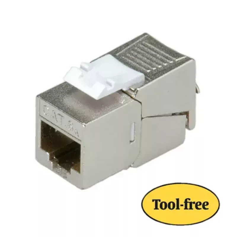 Conector hembra Keystone ROLINE Cat.6a RJ-45 apantallado, sin herramientas, delgado, plata