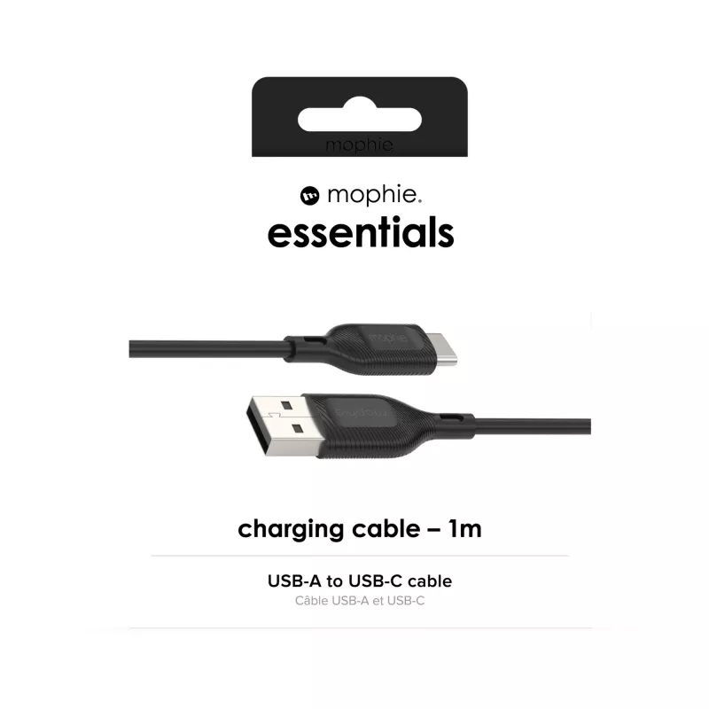 Mophie Essentials Cable de carga | 1 m Cable USB USB 2.0 USB A a USB C negro