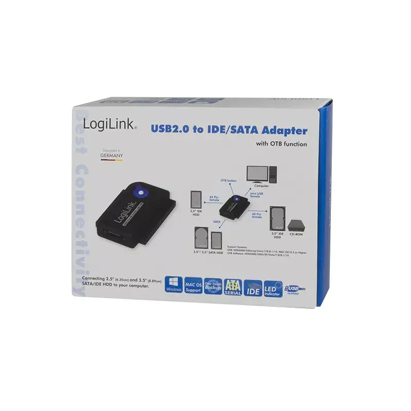 Adaptador para tarjeta de interfaz LOGILINK AU0006C — USB Type-A a IDE/ATA y SATA, cable de 1,2 m, negro