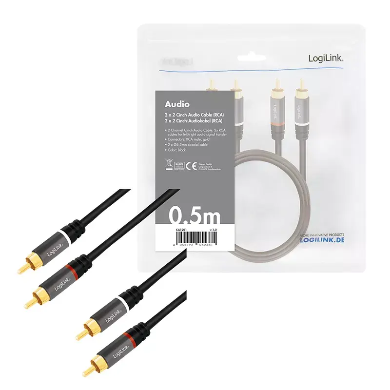 Cable de audio LogiLink CA1201 0,5 m 2 x RCA negro