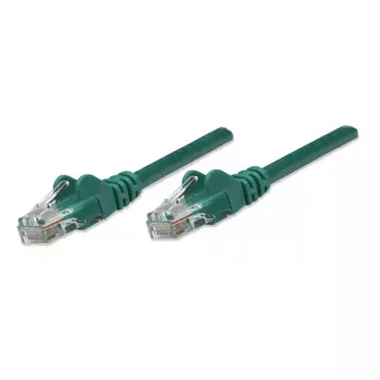 Cable de red patch Intellinet, Cat5e, 0,5 m, verde, CCA, U/UTP, PVC, RJ45, contactos dorados, protección antiacodamiento, funda antiacodamiento, garantía de por vida